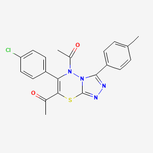 molecular formula C21H17ClN4O2S B11240742 1,1'-[6-(4-chlorophenyl)-3-(4-methylphenyl)-5H-[1,2,4]triazolo[3,4-b][1,3,4]thiadiazine-5,7-diyl]diethanone 