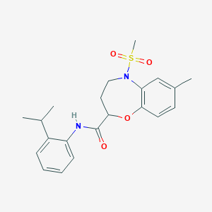 molecular formula C21H26N2O4S B11240767 7-methyl-5-(methylsulfonyl)-N-[2-(propan-2-yl)phenyl]-2,3,4,5-tetrahydro-1,5-benzoxazepine-2-carboxamide 