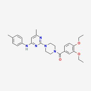 molecular formula C27H33N5O3 B11240853 (3,4-Diethoxyphenyl)(4-(4-methyl-6-(p-tolylamino)pyrimidin-2-yl)piperazin-1-yl)methanone 