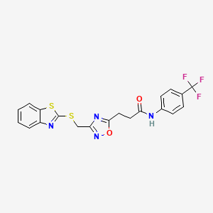 molecular formula C20H15F3N4O2S2 B11240902 3-{3-[(1,3-benzothiazol-2-ylsulfanyl)methyl]-1,2,4-oxadiazol-5-yl}-N-[4-(trifluoromethyl)phenyl]propanamide 