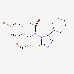 molecular formula C20H21BrN4O2S B11240914 1,1'-[6-(4-bromophenyl)-3-cyclohexyl-5H-[1,2,4]triazolo[3,4-b][1,3,4]thiadiazine-5,7-diyl]diethanone 