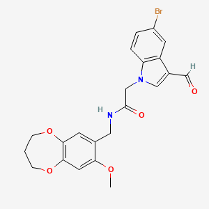 molecular formula C22H21BrN2O5 B11240931 2-(5-bromo-3-formyl-1H-indol-1-yl)-N-[(8-methoxy-3,4-dihydro-2H-1,5-benzodioxepin-7-yl)methyl]acetamide 