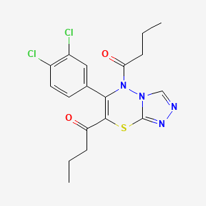 molecular formula C18H18Cl2N4O2S B11240981 1-[5-Butanoyl-6-(3,4-dichlorophenyl)-5H-[1,2,4]triazolo[3,4-B][1,3,4]thiadiazin-7-YL]butan-1-one 