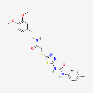 molecular formula C22H25N5O4S2 B11241007 N-(3,4-dimethoxyphenethyl)-2-((5-(3-(p-tolyl)ureido)-1,3,4-thiadiazol-2-yl)thio)acetamide 