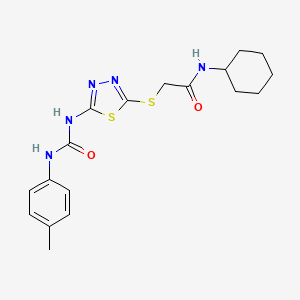 molecular formula C18H23N5O2S2 B11241014 N-cyclohexyl-2-((5-(3-(p-tolyl)ureido)-1,3,4-thiadiazol-2-yl)thio)acetamide 