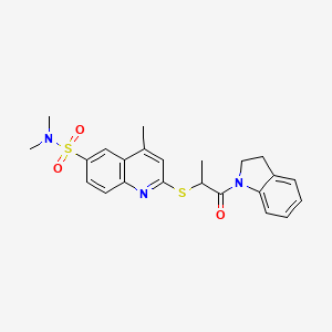 2-{[1-(2,3-dihydro-1H-indol-1-yl)-1-oxopropan-2-yl]sulfanyl}-N,N,4-trimethylquinoline-6-sulfonamide