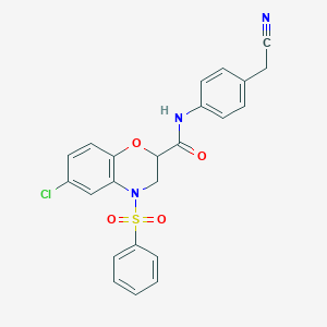 molecular formula C23H18ClN3O4S B11241045 6-chloro-N-[4-(cyanomethyl)phenyl]-4-(phenylsulfonyl)-3,4-dihydro-2H-1,4-benzoxazine-2-carboxamide 