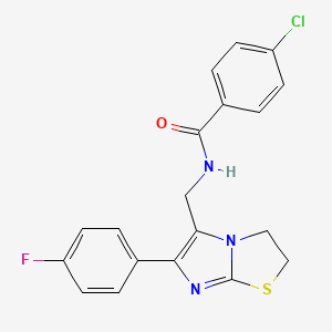 molecular formula C19H15ClFN3OS B11241053 4-chloro-N-((6-(4-fluorophenyl)-2,3-dihydroimidazo[2,1-b]thiazol-5-yl)methyl)benzamide 