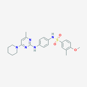 molecular formula C24H29N5O3S B11241135 4-methoxy-3-methyl-N-(4-((4-methyl-6-(piperidin-1-yl)pyrimidin-2-yl)amino)phenyl)benzenesulfonamide 