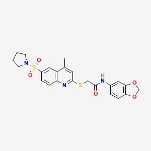 molecular formula C23H23N3O5S2 B11241164 N-(1,3-benzodioxol-5-yl)-2-{[4-methyl-6-(pyrrolidin-1-ylsulfonyl)quinolin-2-yl]sulfanyl}acetamide 