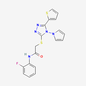 molecular formula C18H14FN5OS2 B11241180 N-(2-fluorophenyl)-2-{[4-(1H-pyrrol-1-yl)-5-(thiophen-2-yl)-4H-1,2,4-triazol-3-yl]sulfanyl}acetamide 