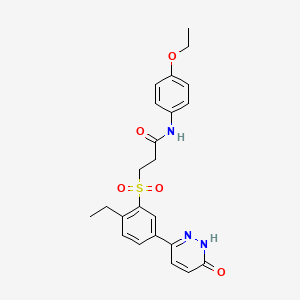 molecular formula C23H25N3O5S B11241271 N-(4-ethoxyphenyl)-3-{[2-ethyl-5-(6-oxo-1,6-dihydropyridazin-3-yl)phenyl]sulfonyl}propanamide 