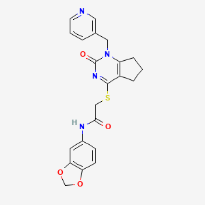 molecular formula C22H20N4O4S B11241327 N-(benzo[d][1,3]dioxol-5-yl)-2-((2-oxo-1-(pyridin-3-ylmethyl)-2,5,6,7-tetrahydro-1H-cyclopenta[d]pyrimidin-4-yl)thio)acetamide 