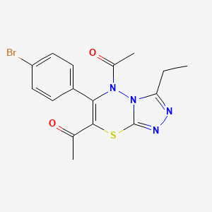 molecular formula C16H15BrN4O2S B11241340 1,1'-[6-(4-bromophenyl)-3-ethyl-5H-[1,2,4]triazolo[3,4-b][1,3,4]thiadiazine-5,7-diyl]diethanone 