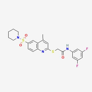 molecular formula C23H23F2N3O3S2 B11241358 N-(3,5-Difluorophenyl)-2-{[4-methyl-6-(piperidine-1-sulfonyl)quinolin-2-YL]sulfanyl}acetamide 