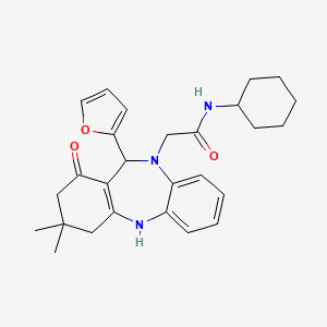 N-cyclohexyl-2-[11-(furan-2-yl)-3,3-dimethyl-1-oxo-1,2,3,4,5,11-hexahydro-10H-dibenzo[b,e][1,4]diazepin-10-yl]acetamide