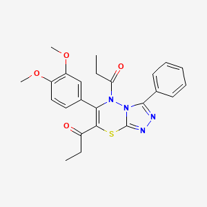 molecular formula C24H24N4O4S B11241415 1-[6-(3,4-Dimethoxyphenyl)-3-phenyl-7-propanoyl-5H-[1,2,4]triazolo[3,4-B][1,3,4]thiadiazin-5-YL]propan-1-one 