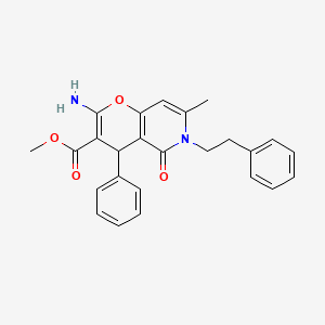 molecular formula C25H24N2O4 B11241469 Methyl 2-amino-7-methyl-5-oxo-4-phenyl-6-(2-phenylethyl)-4H,5H,6H-pyrano[3,2-C]pyridine-3-carboxylate 