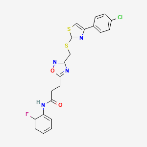 molecular formula C21H16ClFN4O2S2 B11241485 3-[3-({[4-(4-chlorophenyl)-1,3-thiazol-2-yl]sulfanyl}methyl)-1,2,4-oxadiazol-5-yl]-N-(2-fluorophenyl)propanamide 