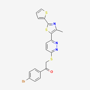 molecular formula C20H14BrN3OS3 B11241593 1-(4-Bromophenyl)-2-((6-(4-methyl-2-(thiophen-2-yl)thiazol-5-yl)pyridazin-3-yl)thio)ethanone 