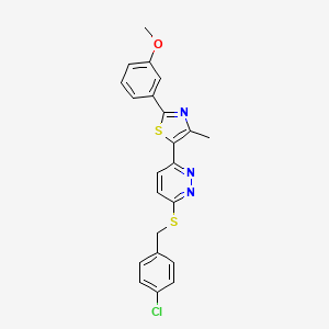 molecular formula C22H18ClN3OS2 B11241598 5-(6-((4-Chlorobenzyl)thio)pyridazin-3-yl)-2-(3-methoxyphenyl)-4-methylthiazole 