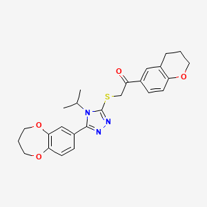 molecular formula C25H27N3O4S B11241614 2-{[5-(3,4-dihydro-2H-1,5-benzodioxepin-7-yl)-4-(propan-2-yl)-4H-1,2,4-triazol-3-yl]sulfanyl}-1-(3,4-dihydro-2H-chromen-6-yl)ethanone 