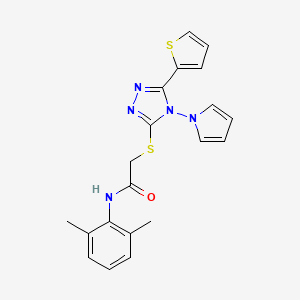 molecular formula C20H19N5OS2 B11241615 N-(2,6-dimethylphenyl)-2-{[4-(1H-pyrrol-1-yl)-5-(thiophen-2-yl)-4H-1,2,4-triazol-3-yl]sulfanyl}acetamide 