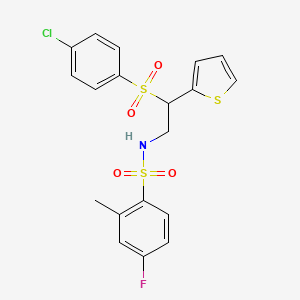 molecular formula C19H17ClFNO4S3 B11241619 N-(2-((4-chlorophenyl)sulfonyl)-2-(thiophen-2-yl)ethyl)-4-fluoro-2-methylbenzenesulfonamide 