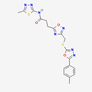 molecular formula C18H17N7O3S2 B11241655 3-[3-({[5-(4-methylphenyl)-1,3,4-oxadiazol-2-yl]sulfanyl}methyl)-1,2,4-oxadiazol-5-yl]-N-(5-methyl-1,3,4-thiadiazol-2-yl)propanamide 