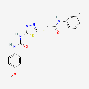 molecular formula C19H19N5O3S2 B11241698 2-((5-(3-(4-methoxyphenyl)ureido)-1,3,4-thiadiazol-2-yl)thio)-N-(m-tolyl)acetamide 