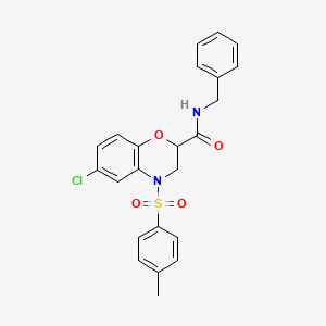 molecular formula C23H21ClN2O4S B11241739 N-benzyl-6-chloro-4-[(4-methylphenyl)sulfonyl]-3,4-dihydro-2H-1,4-benzoxazine-2-carboxamide 