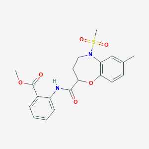 molecular formula C20H22N2O6S B11241747 Methyl 2-({[7-methyl-5-(methylsulfonyl)-2,3,4,5-tetrahydro-1,5-benzoxazepin-2-yl]carbonyl}amino)benzoate 