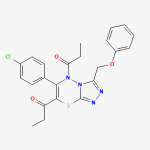 1-[6-(4-Chlorophenyl)-3-(phenoxymethyl)-7-propanoyl-5H-[1,2,4]triazolo[3,4-B][1,3,4]thiadiazin-5-YL]propan-1-one