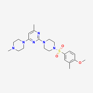 molecular formula C22H32N6O3S B11241760 2-(4-((4-Methoxy-3-methylphenyl)sulfonyl)piperazin-1-yl)-4-methyl-6-(4-methylpiperazin-1-yl)pyrimidine 