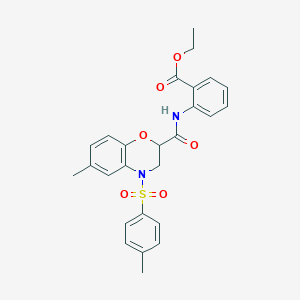 ethyl 2-[({6-methyl-4-[(4-methylphenyl)sulfonyl]-3,4-dihydro-2H-1,4-benzoxazin-2-yl}carbonyl)amino]benzoate