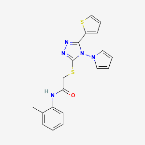 molecular formula C19H17N5OS2 B11241886 N-(2-methylphenyl)-2-{[4-(1H-pyrrol-1-yl)-5-(thiophen-2-yl)-4H-1,2,4-triazol-3-yl]sulfanyl}acetamide 