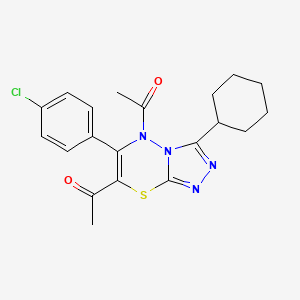 molecular formula C20H21ClN4O2S B11241894 1,1'-[6-(4-chlorophenyl)-3-cyclohexyl-5H-[1,2,4]triazolo[3,4-b][1,3,4]thiadiazine-5,7-diyl]diethanone 