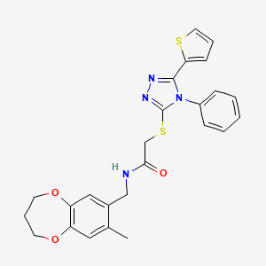 molecular formula C25H24N4O3S2 B11242002 N-[(8-methyl-3,4-dihydro-2H-1,5-benzodioxepin-7-yl)methyl]-2-{[4-phenyl-5-(thiophen-2-yl)-4H-1,2,4-triazol-3-yl]sulfanyl}acetamide 