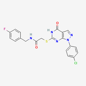 molecular formula C20H15ClFN5O2S B11242021 2-{[1-(4-Chlorophenyl)-4-oxo-1H,4H,5H-pyrazolo[3,4-D]pyrimidin-6-YL]sulfanyl}-N-[(4-fluorophenyl)methyl]acetamide 