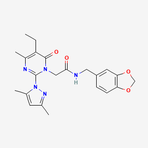 molecular formula C22H25N5O4 B11242165 N-(benzo[d][1,3]dioxol-5-ylmethyl)-2-(2-(3,5-dimethyl-1H-pyrazol-1-yl)-5-ethyl-4-methyl-6-oxopyrimidin-1(6H)-yl)acetamide 