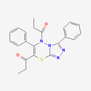 molecular formula C22H20N4O2S B11242176 1-{3,6-Diphenyl-7-propanoyl-5H-[1,2,4]triazolo[3,4-B][1,3,4]thiadiazin-5-YL}propan-1-one 