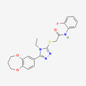 molecular formula C21H21FN4O3S B11242203 2-{[5-(3,4-dihydro-2H-1,5-benzodioxepin-7-yl)-4-ethyl-4H-1,2,4-triazol-3-yl]sulfanyl}-N-(2-fluorophenyl)acetamide 