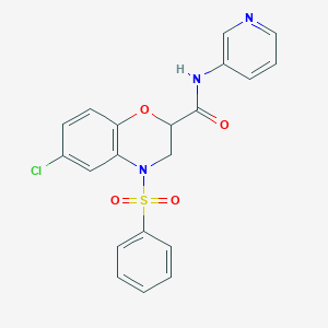 molecular formula C20H16ClN3O4S B11242210 6-chloro-4-(phenylsulfonyl)-N-(pyridin-3-yl)-3,4-dihydro-2H-1,4-benzoxazine-2-carboxamide 