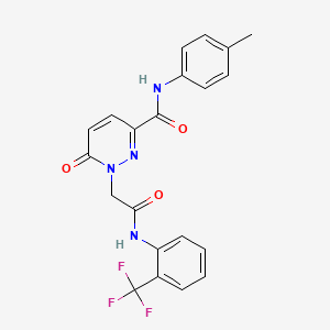 molecular formula C21H17F3N4O3 B11242282 N-(4-methylphenyl)-6-oxo-1-({[2-(trifluoromethyl)phenyl]carbamoyl}methyl)-1,6-dihydropyridazine-3-carboxamide 