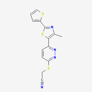 molecular formula C14H10N4S3 B11242283 2-((6-(4-Methyl-2-(thiophen-2-yl)thiazol-5-yl)pyridazin-3-yl)thio)acetonitrile 