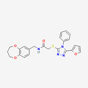 molecular formula C24H22N4O4S B11242298 N-(3,4-dihydro-2H-1,5-benzodioxepin-7-ylmethyl)-2-{[5-(furan-2-yl)-4-phenyl-4H-1,2,4-triazol-3-yl]sulfanyl}acetamide 