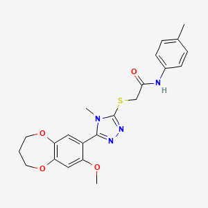 molecular formula C22H24N4O4S B11242352 2-{[5-(8-methoxy-3,4-dihydro-2H-1,5-benzodioxepin-7-yl)-4-methyl-4H-1,2,4-triazol-3-yl]sulfanyl}-N-(4-methylphenyl)acetamide 