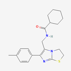 molecular formula C20H25N3OS B11242411 N-((6-(p-tolyl)-2,3-dihydroimidazo[2,1-b]thiazol-5-yl)methyl)cyclohexanecarboxamide 