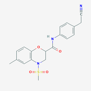 molecular formula C19H19N3O4S B11242427 N-[4-(cyanomethyl)phenyl]-6-methyl-4-(methylsulfonyl)-3,4-dihydro-2H-1,4-benzoxazine-2-carboxamide 