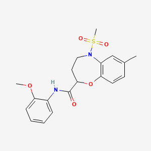 molecular formula C19H22N2O5S B11242455 N-(2-methoxyphenyl)-7-methyl-5-(methylsulfonyl)-2,3,4,5-tetrahydro-1,5-benzoxazepine-2-carboxamide 